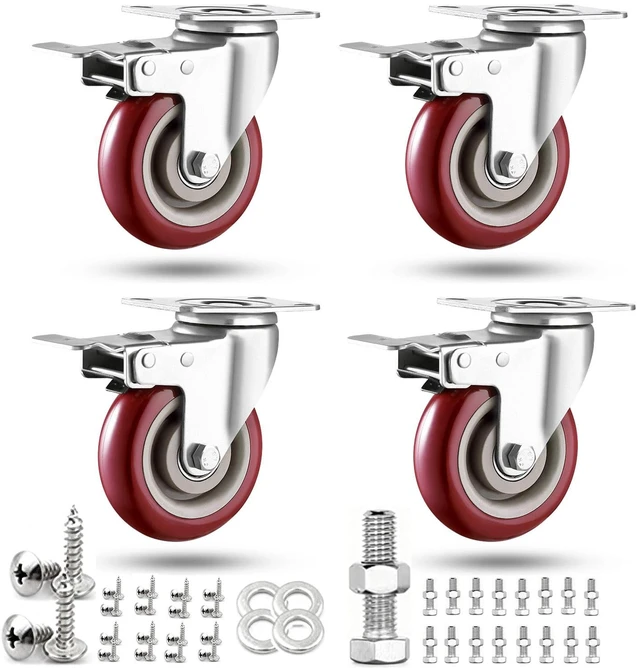 Main image of 3 inch Casters Load 2000lbs -Includes Complete Screws Sets with Accessories -Lockable Bearing Plate Heavy Duty Caster with Brakes, 360-degree Swivel for Furniture and Workbench Cart, Set of 4