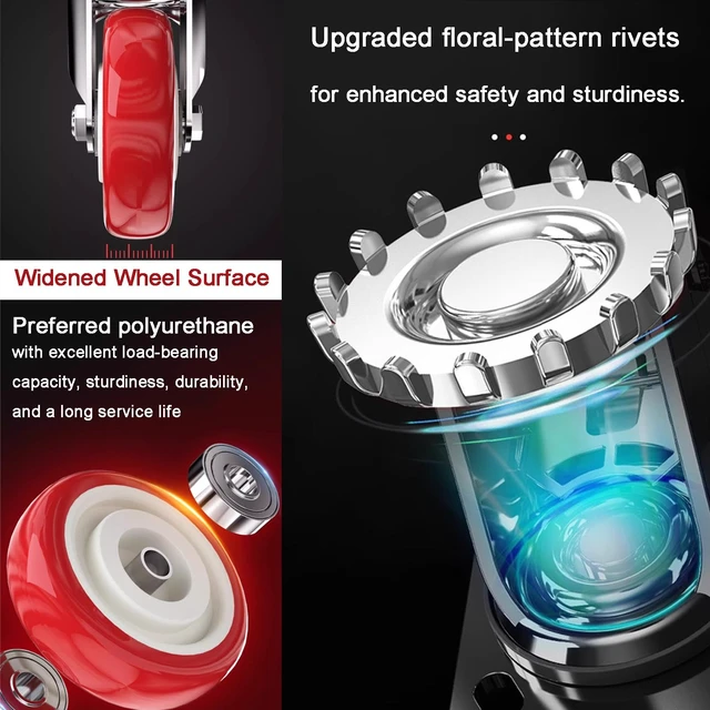 Alt view image 4 of 7 - 3 inch Casters Load 2000lbs -Includes Complete Screws Sets with Accessories -Lockable Bearing Plate Heavy Duty Caster with Brakes, 360-degree Swivel for Furniture and Workbench Cart, Set of 4