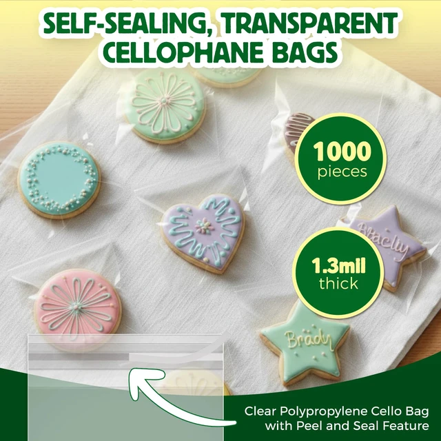 Alt view image 2 of 6 - Self Sealing Cellophane Bags - 5" x 7" (1000 Count) - Clear Plastic Resealable Cello Bag - Cellophane Treat Bags, Cookie Bags for Packaging, Candy bags, Cello Bags, Pastry Bags
