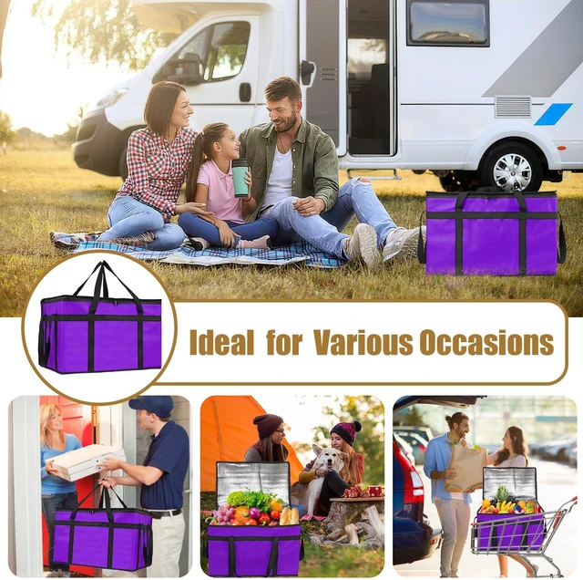 Alt view image 7 of 7 - Insulated Food Delivery Bag, XXXL Catering Bag for Keep Food Warming Large Capacity & Collapsible, Purple Pizza Cooler Bags for Grocery Shopping, Picnics, Takeout, Camping