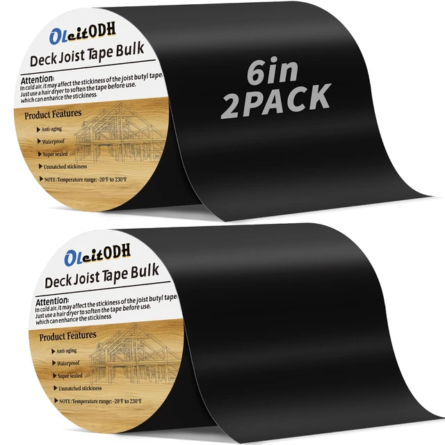 Main image of 2 Rolls Butyl Joist Tape for decking, 6 Inch x 50 Feet Weatherproof Butyl Sealant Deck Tape Joist-Beam Deck Joist Tape Bulk for Wood Joists Decks Beams Roof