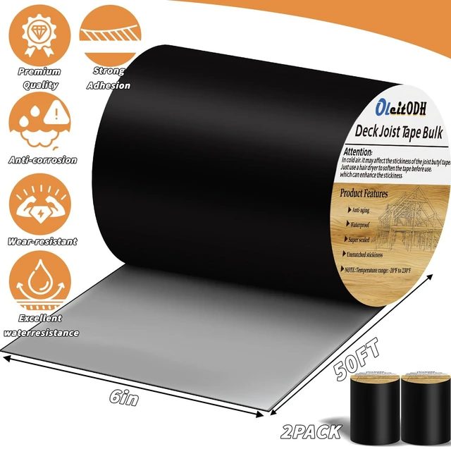 Alt view image 2 of 7 - 2 Rolls Butyl Joist Tape for decking, 6 Inch x 50 Feet Weatherproof Butyl Sealant Deck Tape Joist-Beam Deck Joist Tape Bulk for Wood Joists Decks Beams Roof