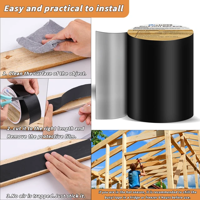 Alt view image 4 of 7 - 2 Rolls Butyl Joist Tape for decking, 6 Inch x 50 Feet Weatherproof Butyl Sealant Deck Tape Joist-Beam Deck Joist Tape Bulk for Wood Joists Decks Beams Roof