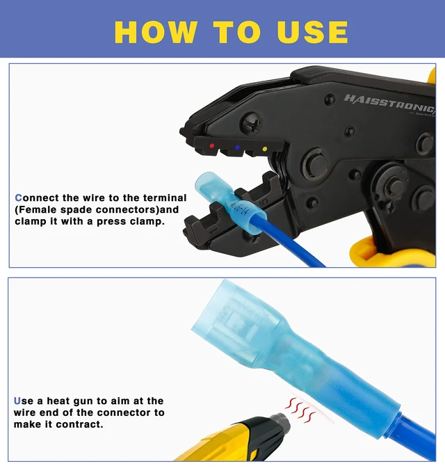 Alt view image 3 of 5 - 200PCS Heat Shrink Spade Connectors, 22-10 AWG, Female Female Replacements for Existing Male Tabs, Quick Disconnects for Component Service, 3:1 Adhesive-Lined Seal, Wire Connectors
