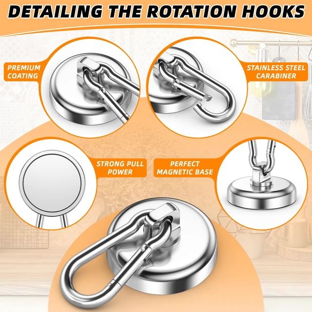 Alt view image 5 of 7 - 150 LBS Heavy Duty Magnetic Hook, Strong Magnetic Hooks, 10 Pack Magnetic Hooks with Swivel Carabiner, Magnetic Hooks for Hanging, Cruise Cabins, Office, Kitchen, RV