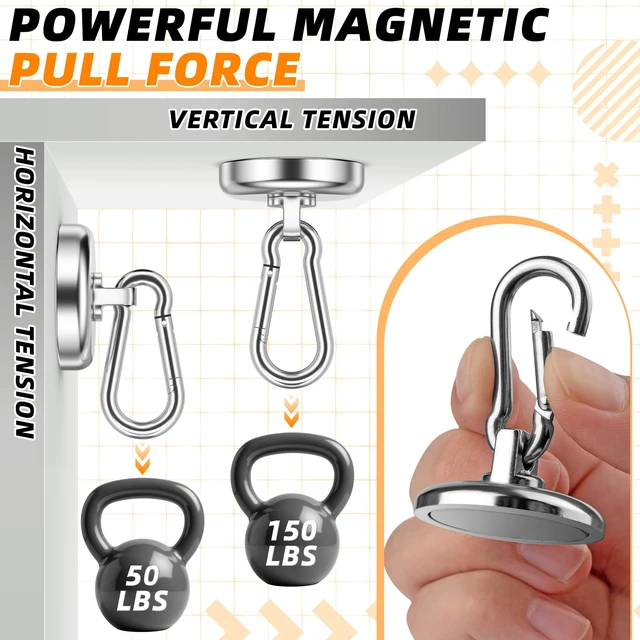 Alt view image 7 of 7 - 150 LBS Heavy Duty Magnetic Hook, Strong Magnetic Hooks, 10 Pack Magnetic Hooks with Swivel Carabiner, Magnetic Hooks for Hanging, Cruise Cabins, Office, Kitchen, RV