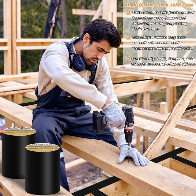 Alt view image 7 of 7 - 2 Rolls Butyl Joist Tape for decking, 6 Inch x 50 Feet Weatherproof Butyl Sealant Deck Tape Joist-Beam Deck Joist Tape Bulk for Wood Joists Decks Beams Roof