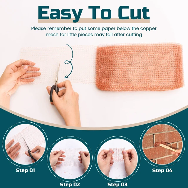 Alt view image 7 of 7 - Copper Mesh Rodent Control Kit, 4in x 120ft Rustproof Pure Copper Mesh Roll Ideal for Slug Snail Mice Control, for Blocking Holes in Walls Vents, Plus Packing Tool for Easy Installation