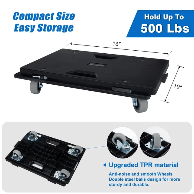Alt view image 2 of 7 - 2 Pack Furniture Dolly Upgraded Dollies Connectable with 4 Wheels Small Flat Dolly Cart with 500 LBS Capacity for Heavy Appliance, Black