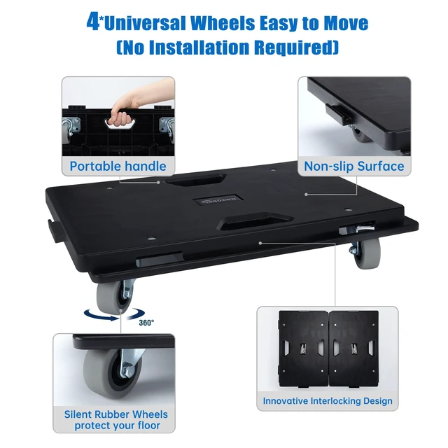 Alt view image 3 of 7 - 2 Pack Furniture Dolly Upgraded Dollies Connectable with 4 Wheels Small Flat Dolly Cart with 500 LBS Capacity for Heavy Appliance, Black