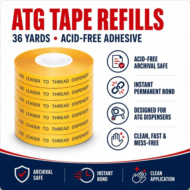Alt view image 2 of 6 - ATG Tape Refills, 1/2 Inch x 36 Yards (Pack of 12), Acid-Free Adhesive Transfer Tape, Double-Sided Reverse Wound ATG Gun Refills for Picture Framing, Scrapbooking, Crafts and Packaging