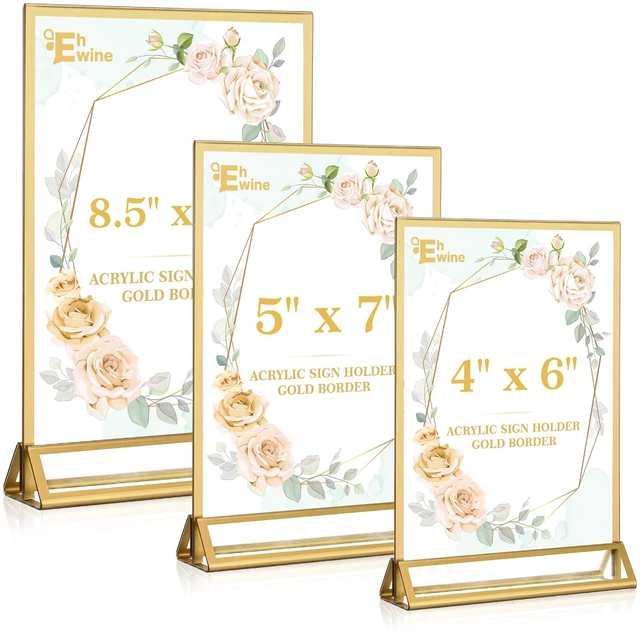 Alt view image 6 of 6 - 14 Pack 5×7 Clear Acrylic Sign Holder with Gold Borders and Vertical Stand, Double Sided Table Menu Holders Picture Frames for Wedding Table Numbers, Restaurant Signs, Photos and Art Display