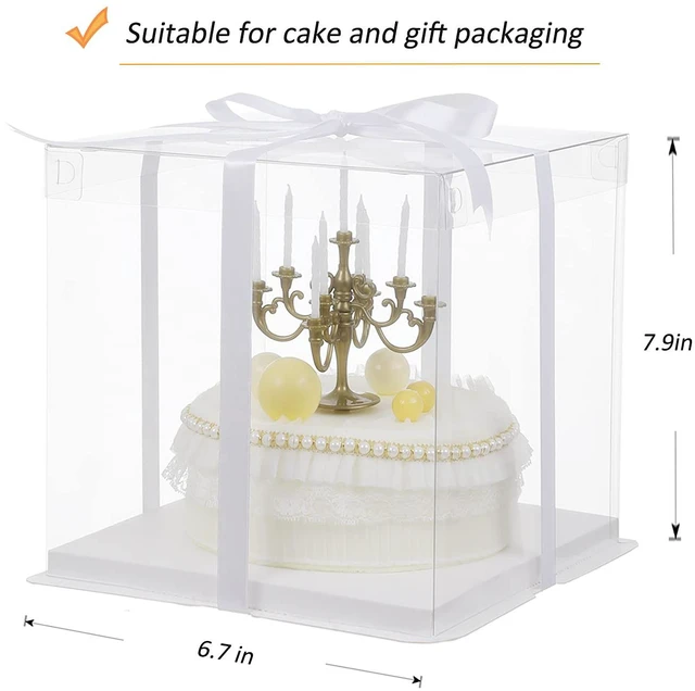 Alt view image 2 of 7 - 6Pcs clear cake boxes with Ribbon, 6inch cake boxes for Christmas Bakery Treat,Holiday Pastries,Gift Giving-White