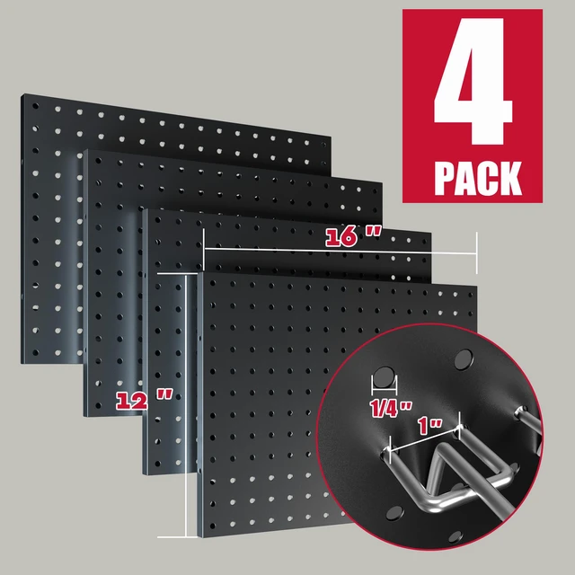 Alt view image 3 of 7 - Peg Board, 4 Pack Metal Pegboard Wall Organizer with Accessories Black Pegboard Panels with 50 Pcs Hooks and Baskets, Wall Organizer for Office, Craft Room Organization, Garage, Sewing Room