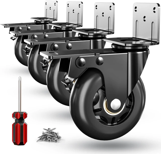 Main image of 4 in Side Mount Plate Caster Wheels Heavy Duty 1200 LBS Thickened L-Shaped, 360° Swivel, Locking Dual Brake, Quiet Non-Marking Black Wheels, Set of 4 for Furniture, Carts, Cabinet