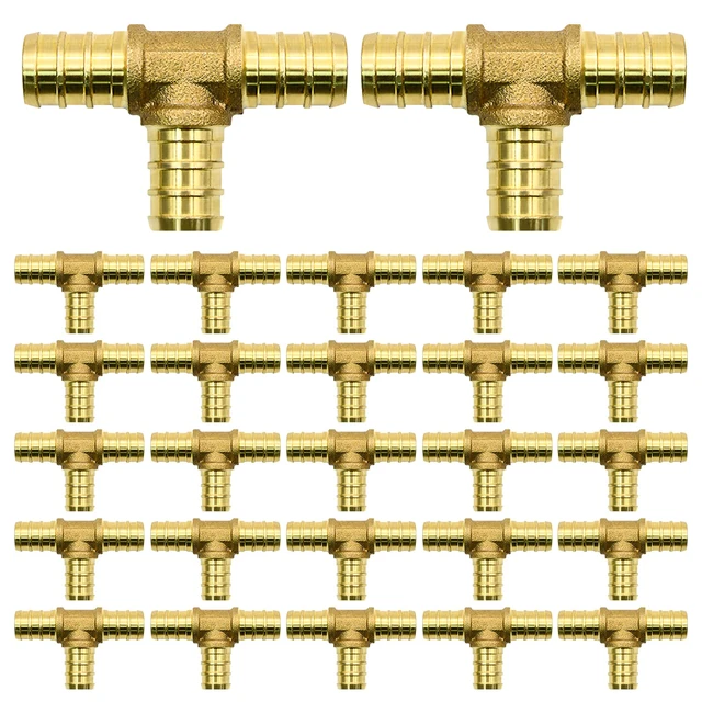 Main image of 25 Pack 1/2" PEX Fittings, PEX Tee Fittings, Brass PEX Fittings for PEX Tubing Pipe