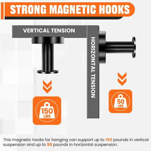 Alt view image 4 of 7 - Magnetic Hooks 8 PCS 150lb Magnet Hook Cruise Cabins (Black) Essentials Heavy Duty Wreath Hanger Strong Magnets for Classroom Whiteboard Wreath Coat Hanging Garage Cruise Ship Camping