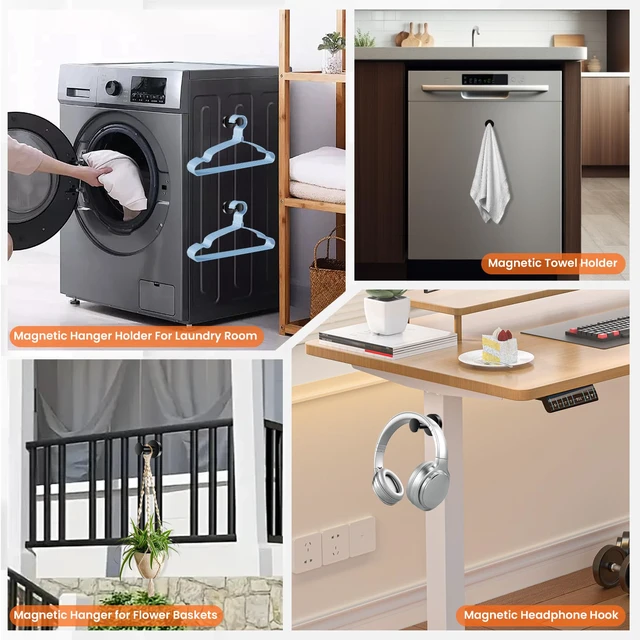 Alt view image 5 of 7 - Magnetic Hooks 8 PCS 150lb Magnet Hook Cruise Cabins (Black) Essentials Heavy Duty Wreath Hanger Strong Magnets for Classroom Whiteboard Wreath Coat Hanging Garage Cruise Ship Camping