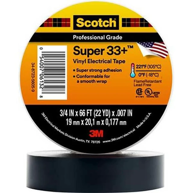 Alt view image 2 of 2 - Scotch Super 33+ Electrical Tape, 2 in x 66 ft, 1 Roll, Black Premium Grade All-Weather Vinyl, Resistant to Abrasion, Moisture, Corrosion, Alkalies, 1-1/2 in Core