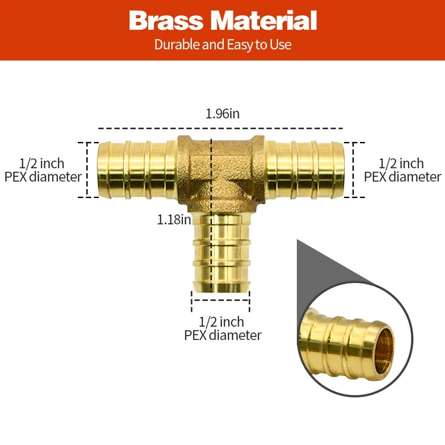Alt view image 3 of 7 - 25 Pack 1/2" PEX Fittings, PEX Tee Fittings, Brass PEX Fittings for PEX Tubing Pipe