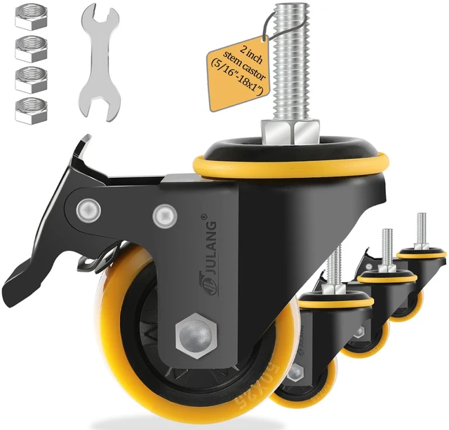 Main image of 2 inch Caster Wheels 5/16 Threaded Stem Casters Set of 4 Heavy Duty (4, orange, 2in (5/16"-18)), Smooth & Quiet-Rolling, for Cart, Tool Box, Workbenche, Furniture, Wire Shelving