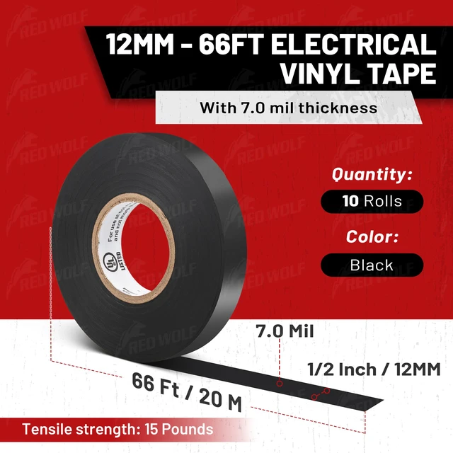 Alt view image 7 of 7 - Vinyl Electrical Tape 1/2"-66Ft 10 Pack, UL CSA Listed PVC Electric Tape 7 Mil Thick Flame Retardant Strong Rubber Based Adhesive Tape Rated 600V for Electrical Automotive Application