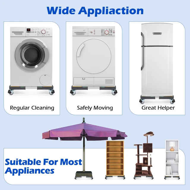 Alt view image 4 of 7 - Heavy Duty Dolly for Washing Machine Adjustable Mini Fridge Stand washer Dryer Stand Mobile Roller Universal Dolly Cart with 4 Lockable Wheels Mobile Base Stand for Washer Dryer Refrigerator