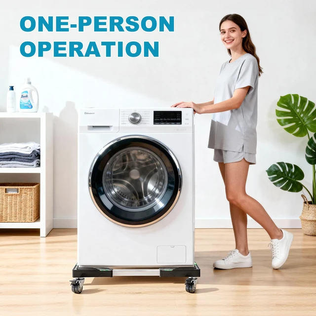 Alt view image 2 of 6 - Furniture Dolly Adjustable Mini Fridge Stand with Wheels Washing Machine Stand Mobile Roller with 4 Locking Swivel Wheel Universal Mobile Base Moving Cart for Dryer Refrigerator