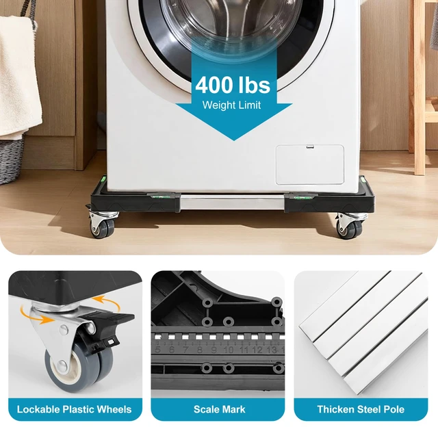 Alt view image 3 of 6 - Furniture Dolly Adjustable Mini Fridge Stand with Wheels Washing Machine Stand Mobile Roller with 4 Locking Swivel Wheel Universal Mobile Base Moving Cart for Dryer Refrigerator
