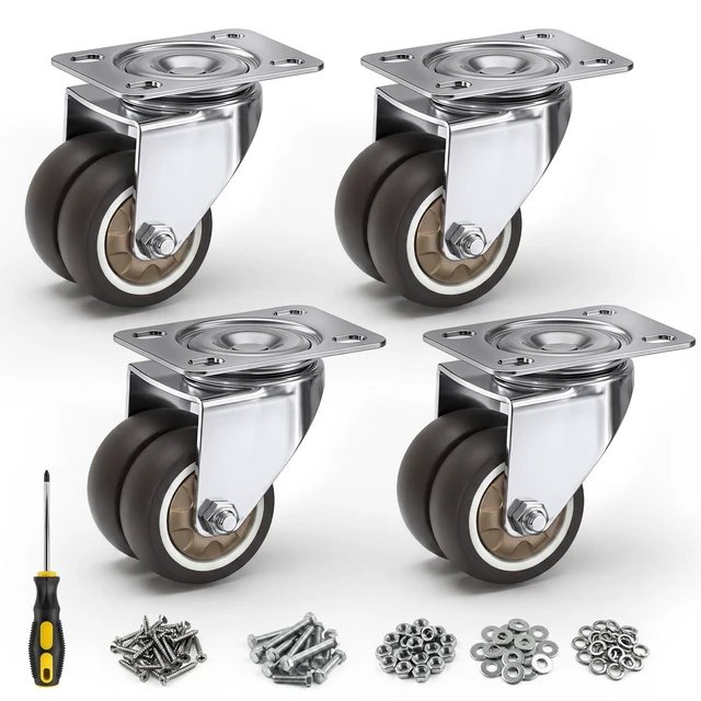 Main image of Dual Caster Wheels 2 inch Heavy Duty Furniture Casters Set of 4 No Brake 880 LBS Rubber Castors No Noise Ball Bearing Swive Castor Wheels for Furniture Small Wheels for Desk,TV Stand,Coffee Table