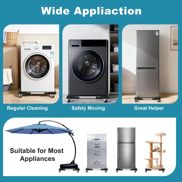 Alt view image 6 of 6 - Furniture Dolly Adjustable Mini Fridge Stand with Wheels Washing Machine Stand Mobile Roller with 4 Locking Swivel Wheel Universal Mobile Base Moving Cart for Dryer Refrigerator