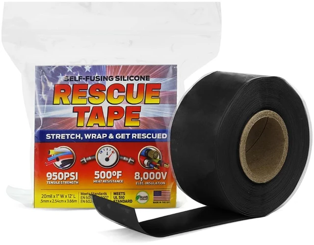 Main image of Rescue Tape, Self-Fusing Silicone Repair Tape, 1 in x 12 ft, Black Self-Fusing Silicone Tape, Waterproof Seal, Leak Repair, Heat Resistant, Electrical Insulation