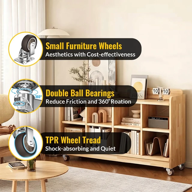 Alt view image 4 of 7 - Dual Caster Wheels 2 inch Heavy Duty Furniture Casters Set of 4 No Brake 880 LBS Rubber Castors No Noise Ball Bearing Swive Castor Wheels for Furniture Small Wheels for Desk,TV Stand,Coffee Table