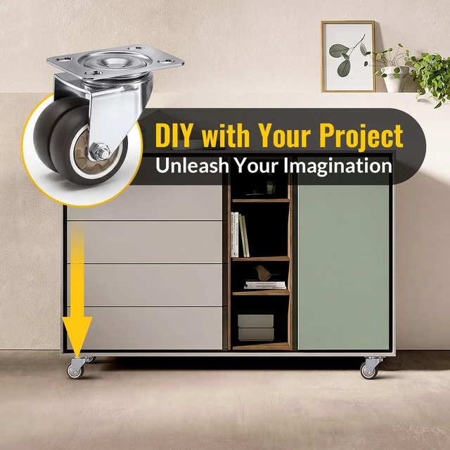 Alt view image 6 of 7 - Dual Caster Wheels 2 inch Heavy Duty Furniture Casters Set of 4 No Brake 880 LBS Rubber Castors No Noise Ball Bearing Swive Castor Wheels for Furniture Small Wheels for Desk,TV Stand,Coffee Table