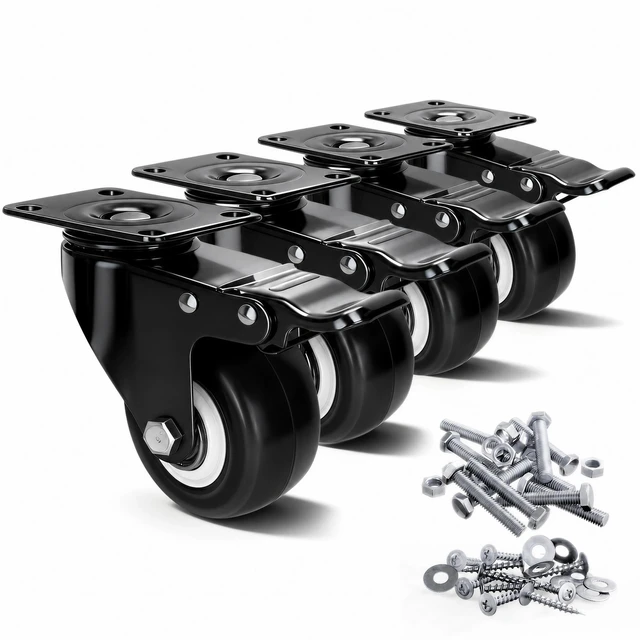 Main image of 2 Inch Caster Wheels Set of 4, Dual Locking Small PU Casters 150LB Each, 360° Swivel Casters for Furniture, Cart & Workbench Quiet, Smooth & Floor Safe