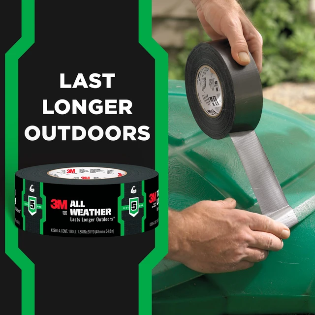 Alt view image 6 of 7 - All Weather Black Duct Tape, 1.88 in x 30 yd, UV/Water Resistant Stands up to Heat, Sunlight, Rain, Sleet & Snow, For Patching, Reparing Outdoor Items and Reinforcing Tools (2530-BK-3PK)