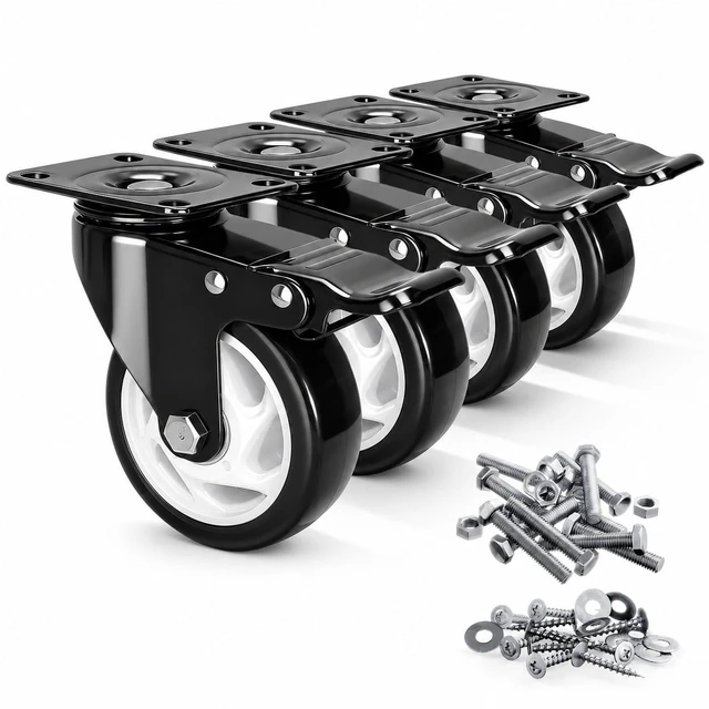 Main image of Caster Wheels, 4 Inch Caster Set of 4, Dual Locking PU Casters 2400LB, Swivel Casters for Furniture, Workbench & Tool Cart Quiet, Floor Safe, Smooth Rolling