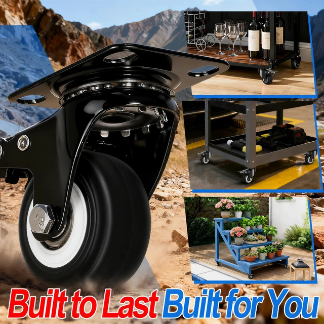 Alt view image 7 of 7 - 2 Inch Caster Wheels Set of 4, Dual Locking Small PU Casters 150LB Each, 360° Swivel Casters for Furniture, Cart & Workbench Quiet, Smooth & Floor Safe