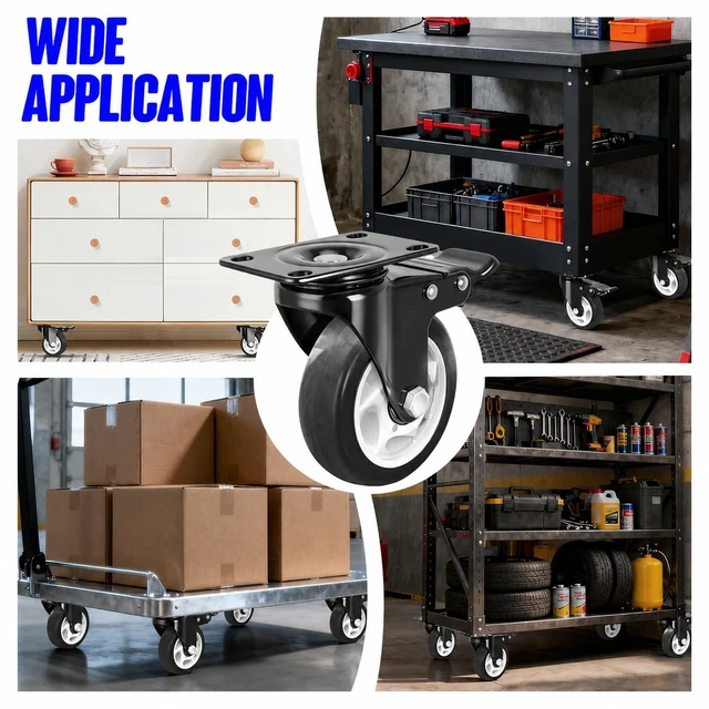 Alt view image 5 of 7 - Caster Wheels, 4 Inch Caster Set of 4, Dual Locking PU Casters 2400LB, Swivel Casters for Furniture, Workbench & Tool Cart Quiet, Floor Safe, Smooth Rolling