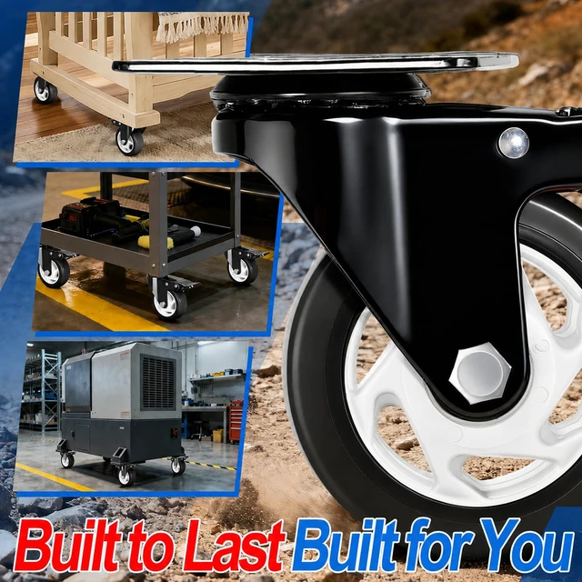 Alt view image 7 of 7 - Caster Wheels, 4 Inch Caster Set of 4, Dual Locking PU Casters 2400LB, Swivel Casters for Furniture, Workbench & Tool Cart Quiet, Floor Safe, Smooth Rolling