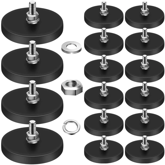 Main image of 16Pack Rubber Coated Magnets, 1.69 Inch, 30LBS Rubber Coated Neodymium Magnets with M5 Magnetic Assembly Base for Light Bar Mirror Camera Tool