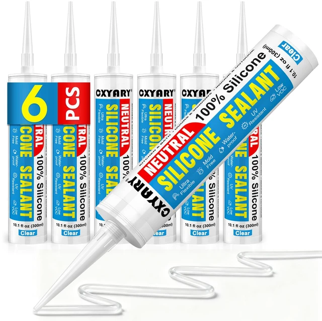 Main image of Silicone Caulk & Sealant Clear, 6 Pack - 100% Silicone Sealant (300ml) Waterproof Silicone Caulking for Kitchen, Bathroom, Toilet, Sink, Window Door Use, Shrink & Crack Proof (10.1 FL.OZ/300ml)