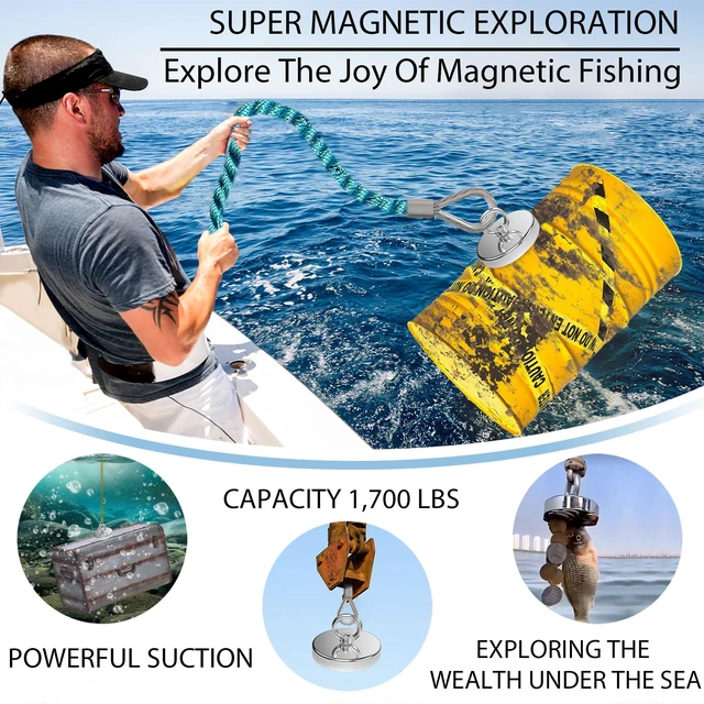 Alt view image 5 of 6 - Fishing Magnet 4.72" Diameter Over 1700 Lbs Pulling Force Strong Neodymium Magnet Heavy Duty, Rare Earth Magnets with Eyebolt for Magnetic Fishing, Hunting, Retrieving in River