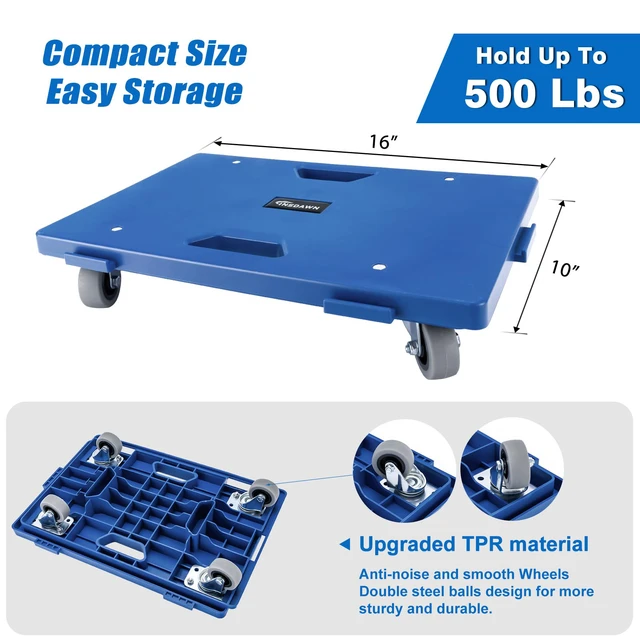 Alt view image 2 of 7 - 2 Pack Furniture Dolly 4 Wheels Upgraded Dollies Connectable with 4 Wheels Small Flat Dolly Cart with 500 LBS Capacity for Heavy Appliance, Blue