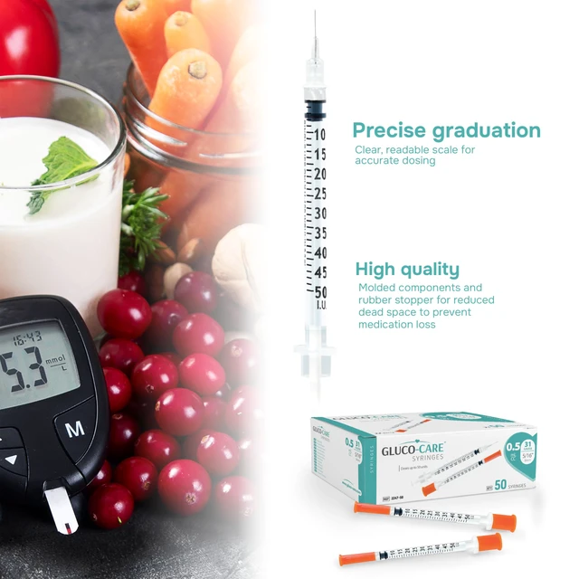 Alt view image 3 of 7 - 0.5 ml/cc Syringes 31G x 5/16 (8mm), Orange Cap, Box of 50 pcs Fine Tip, Home & Lab Use, Clear Barrel, Bold Scale, Smooth Plunger Movement with back-end stopper, Leak-Proof Design