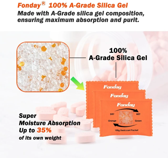 Alt view image 3 of 7 - 100Gram 10Packets Moisture Indicating Silica Gel Desiccant Packs Orange to green, Reactivatable moisture absorber for storage bins, suitcase, safe, 3D filaments and electronics