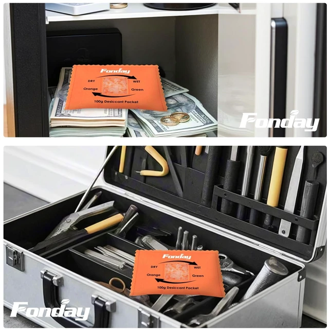 Alt view image 6 of 7 - 100Gram 10Packets Moisture Indicating Silica Gel Desiccant Packs Orange to green, Reactivatable moisture absorber for storage bins, suitcase, safe, 3D filaments and electronics