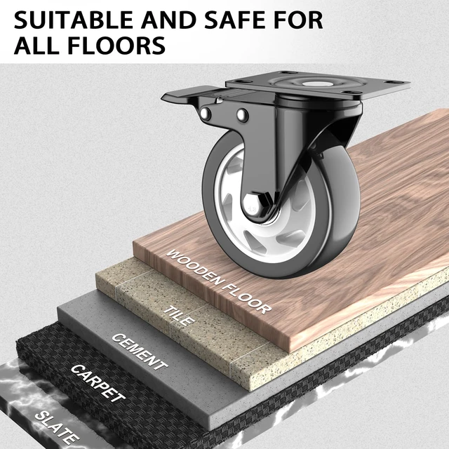 Alt view image 5 of 6 - 5 Inch Caster Wheels with Safety Dual Locking 2400Lbs, Heavy Duty Swivel Casters Set of 4, Polyurethane No Noise Wheels for Cart, Workbench, Furniture(Bonus of 2 Hardware Kits)