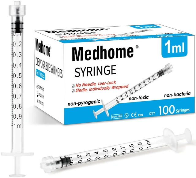 Main image of 100 Pack 1mL Luer Lock Syringe (No Needle), Sterile & Individually Wrapped, Professional, Industrial & Personal Use