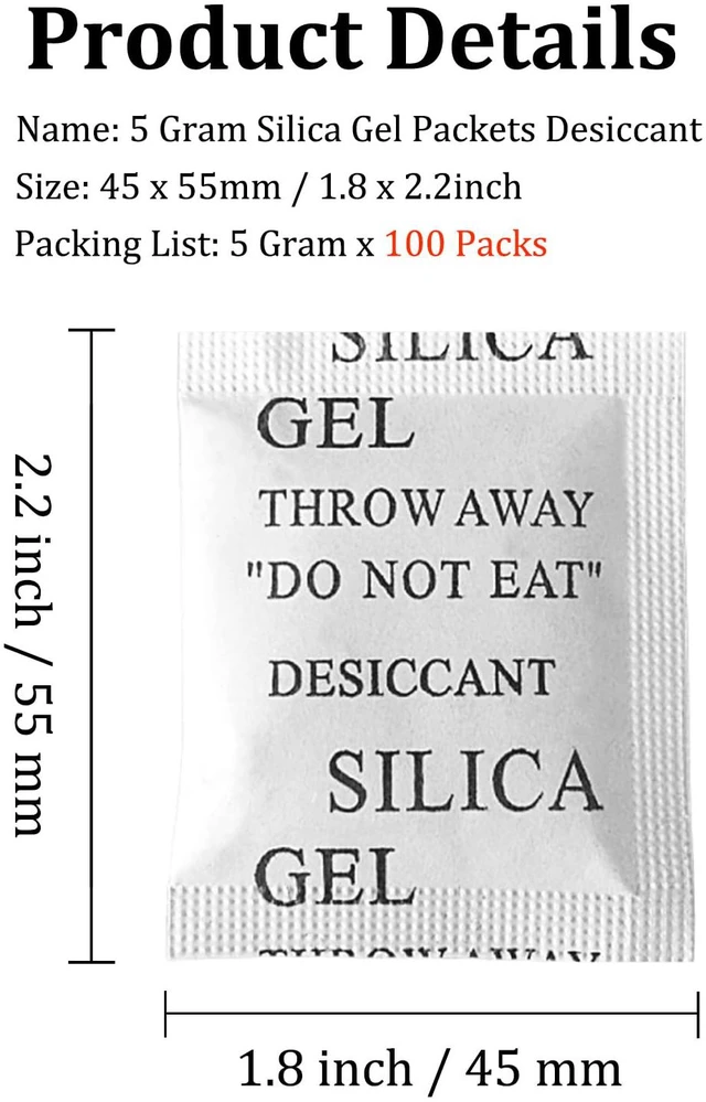 Alt view image 2 of 7 - 100PCS 5 Gram Premium Silica Gel Packets, Desiccant Packs for Storage, Moisture Absorbers, Humidity Dry Bags, Rechargeable Transparent Silicone Dessicants Dehumidifier for Electronics, Shoes, Jewelry